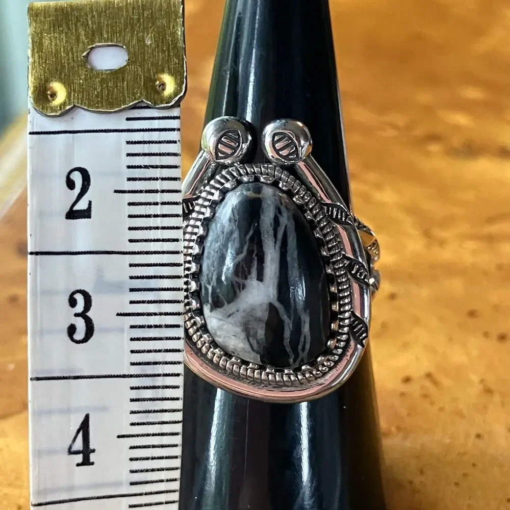 Genuine White Buffalo Sterling Silver Horseshoe Ring Size 7